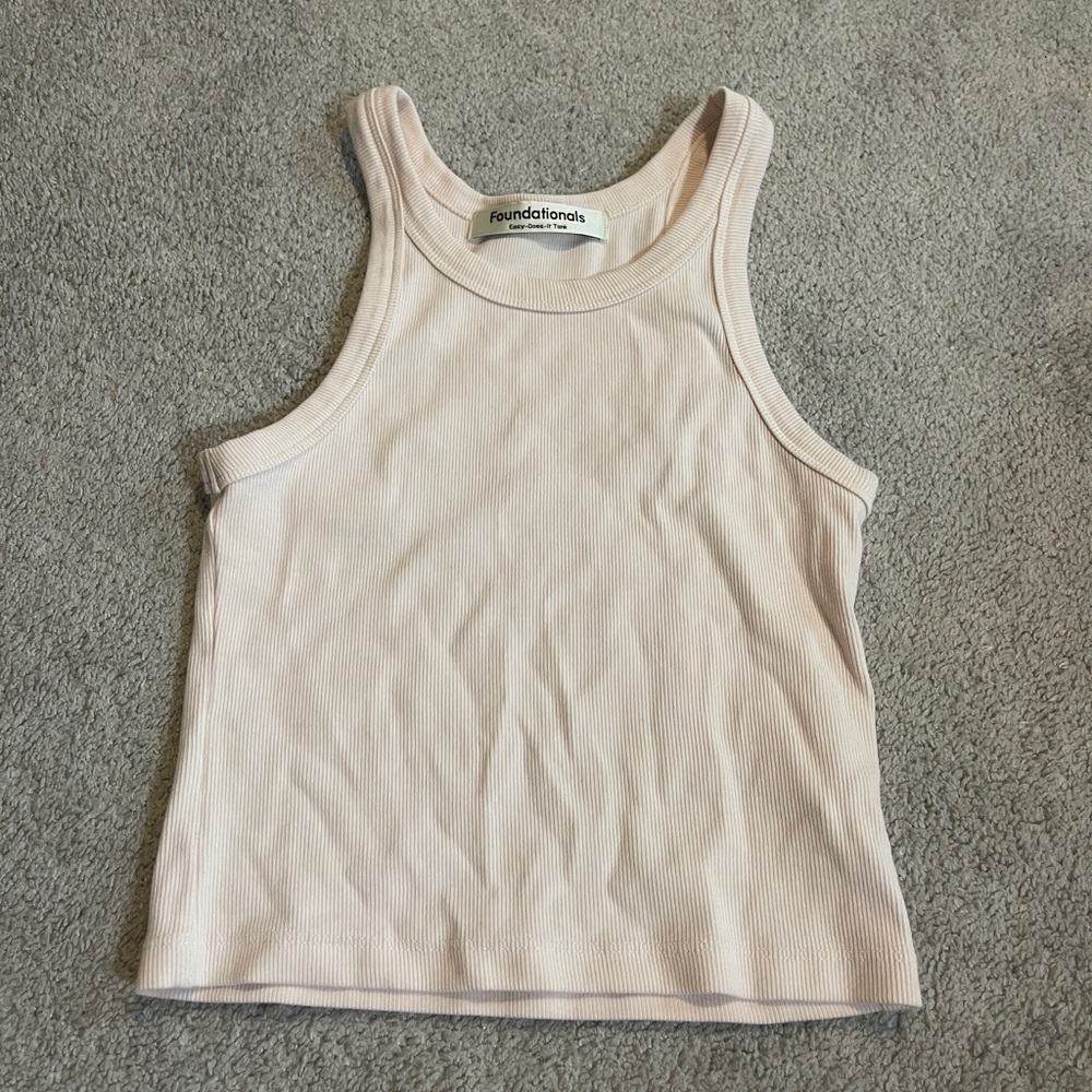 Pink Ribbed Sleeveless Fitted Tank Top Brand: the foundationals